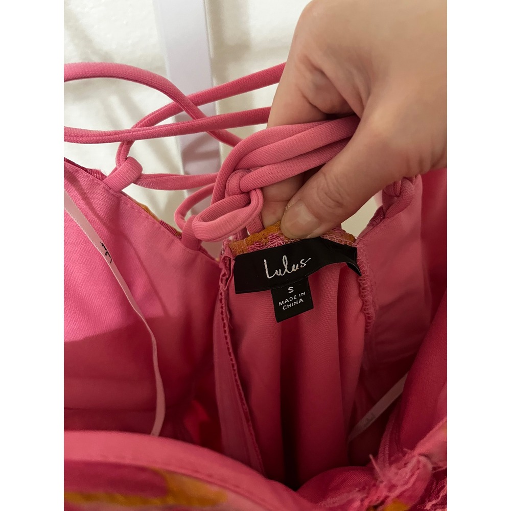 NWT Lulus Flirtatious Composure Pink Jacquard Lace-Up Bustier Mini Dress Small - Picture 6 of 9